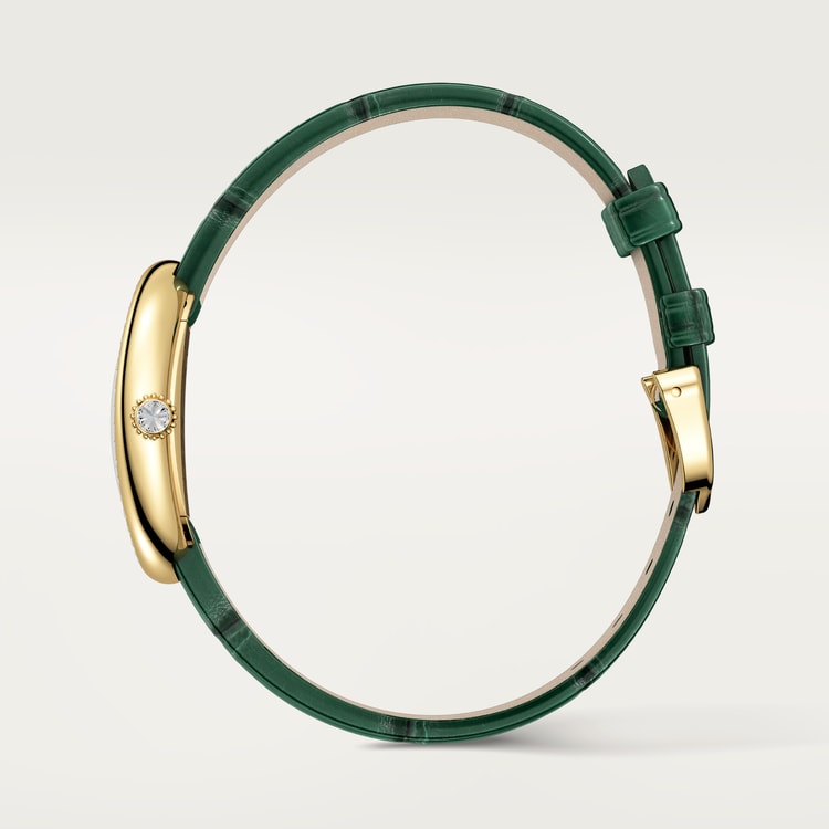 Baignoire Mini 31.4mm x 23.09mm Yellow Gold Diamond Case Diamond Crown Silvered Dial Green Alligator Strap Quartz Watch
