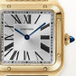 Santos-Dumont Large 43.5mm x 31.4mm Yellow Gold Silvered Satin-Finish Dial Alligator Strap Manual-Winding Watch