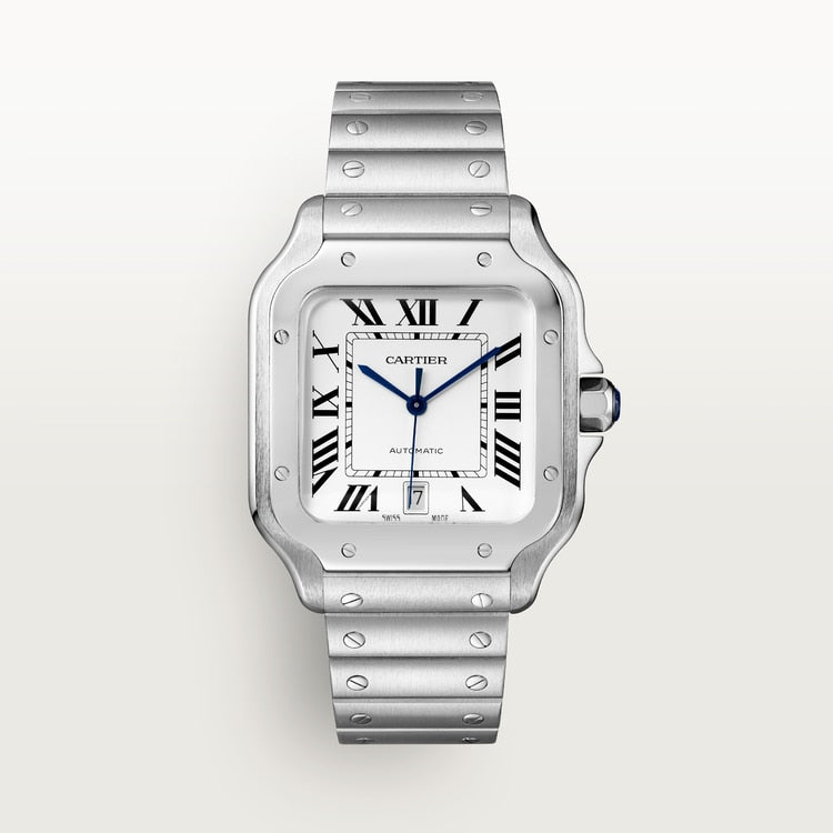 Santos de Cartier Large 39.8mm Steel Blue Crown Silvered Opaline Dial Steel Bracelet Self-Winding Watch