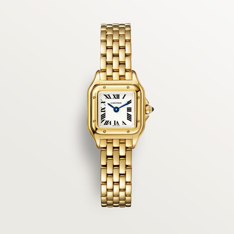 Panthère Mini 25.1mm x 18.5mm Yellow Gold Blue Sapphire Crown Silver Dial Yellow Gold Bracelet Quartz Watch