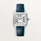 Santos-Dumont Small 38mm x 27.5mm Steel Blue Crown Silver Sunray Dial Navy Blue Alligator Strap Quartz Watch