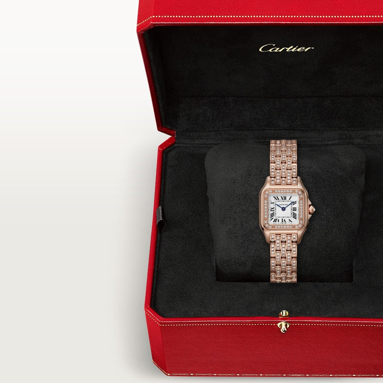 Panthère de Cartier Small 30.3mm x 22mm Rose Gold Diamond Bezel Diamond Crown Silvered Dial Rose Gold Diamond Bracelet Quartz Watch