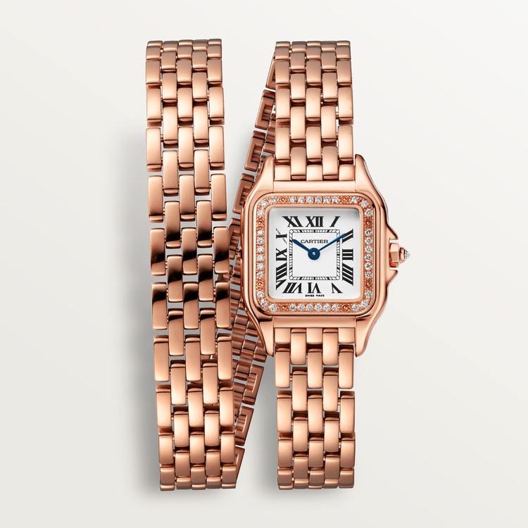Panthère Small 30.3mm x 22.0mm Rose Gold Diamond Case Diamond Crown Silvered Dial Rose Gold Bracelet Quartz Watch