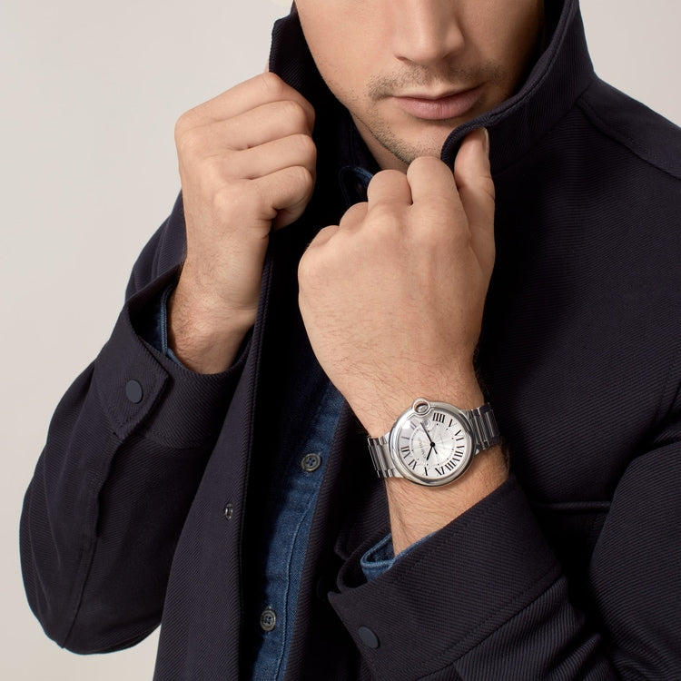 Ballon Bleu 42mm Steel Automatic Silver Guilloché Dial Steel Bracelet Watch