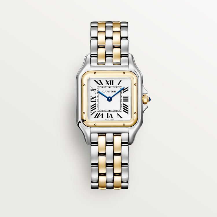 Panthère Medium 29mm x 37mm Yellow Gold Steel Blue Crown Silvered Dial Yellow Gold Steel Bracelet Quartz Watch