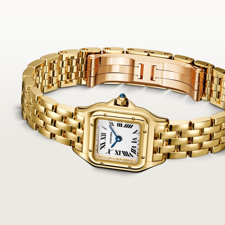 Panthère Mini 25.1mm x 18.5mm Yellow Gold Blue Sapphire Crown Silver Dial Yellow Gold Bracelet Quartz Watch