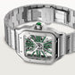 Santos de Cartier Skeleton Large 39.8mm Steel Green Jasper Crown Skeleton Dial Steel Bracelet Manual-Winding Watch