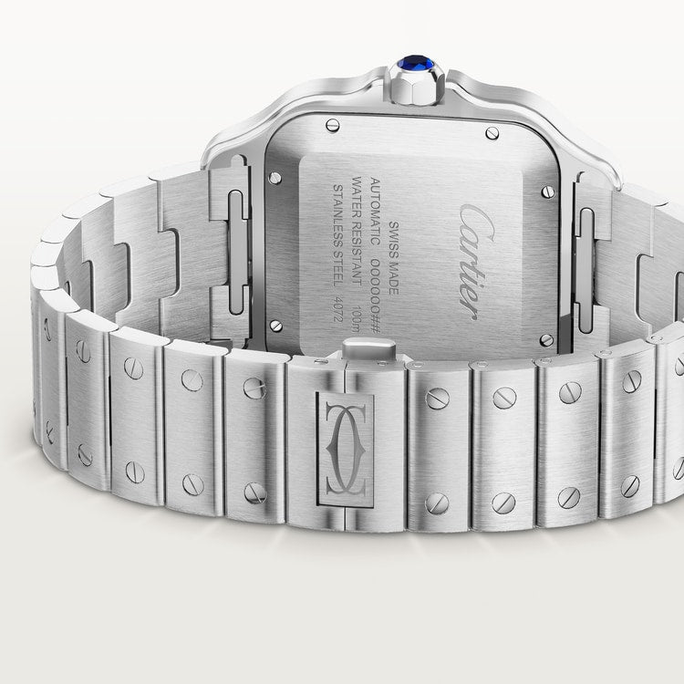 Santos de Cartier Large 39.8mm Steel Blue Crown Black Dial Steel Bracelet Self-Winding Watch