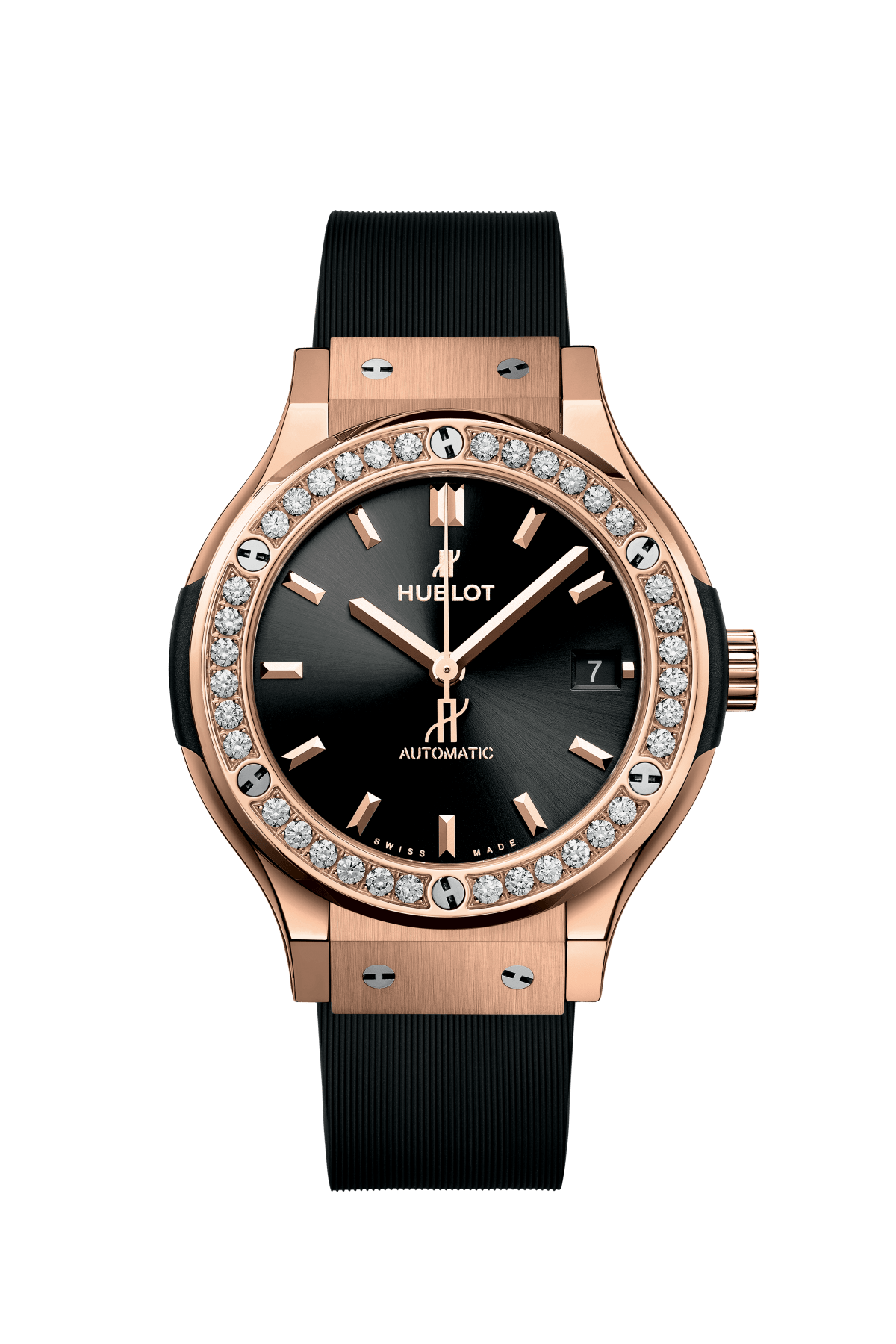 Classic Fusion 18K King Gold Diamond Black Dial Rubber Strap Watch