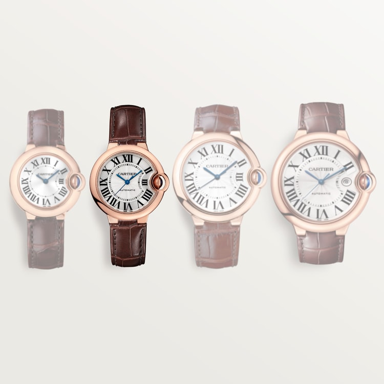 Ballon Bleu 33mm Rose Gold Automatic Silver Guilloché Dial Alligator Strap Watch