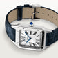 Santos-Dumont Extra-Large 46.6mm x 33.9mm Steel Silvered Satin-Finish Dial Navy Blue Alligator Strap Manual-Winding Watch