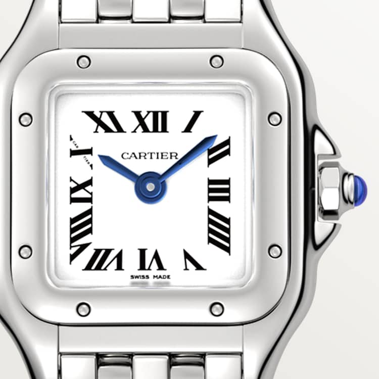 Panthère de Cartier Mini 25mm x 19mm Steel Blue Crown Silver Dial Steel Bracelet Quartz Watch