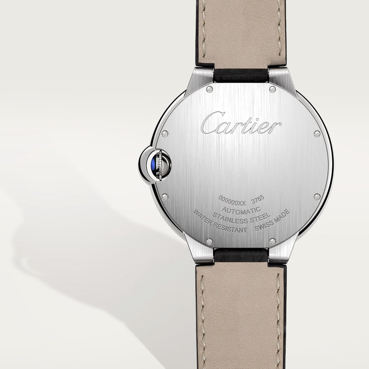 Ballon Bleu 42mm Steel Automatic Silver Guilloché Dial Alligator Strap Watch
