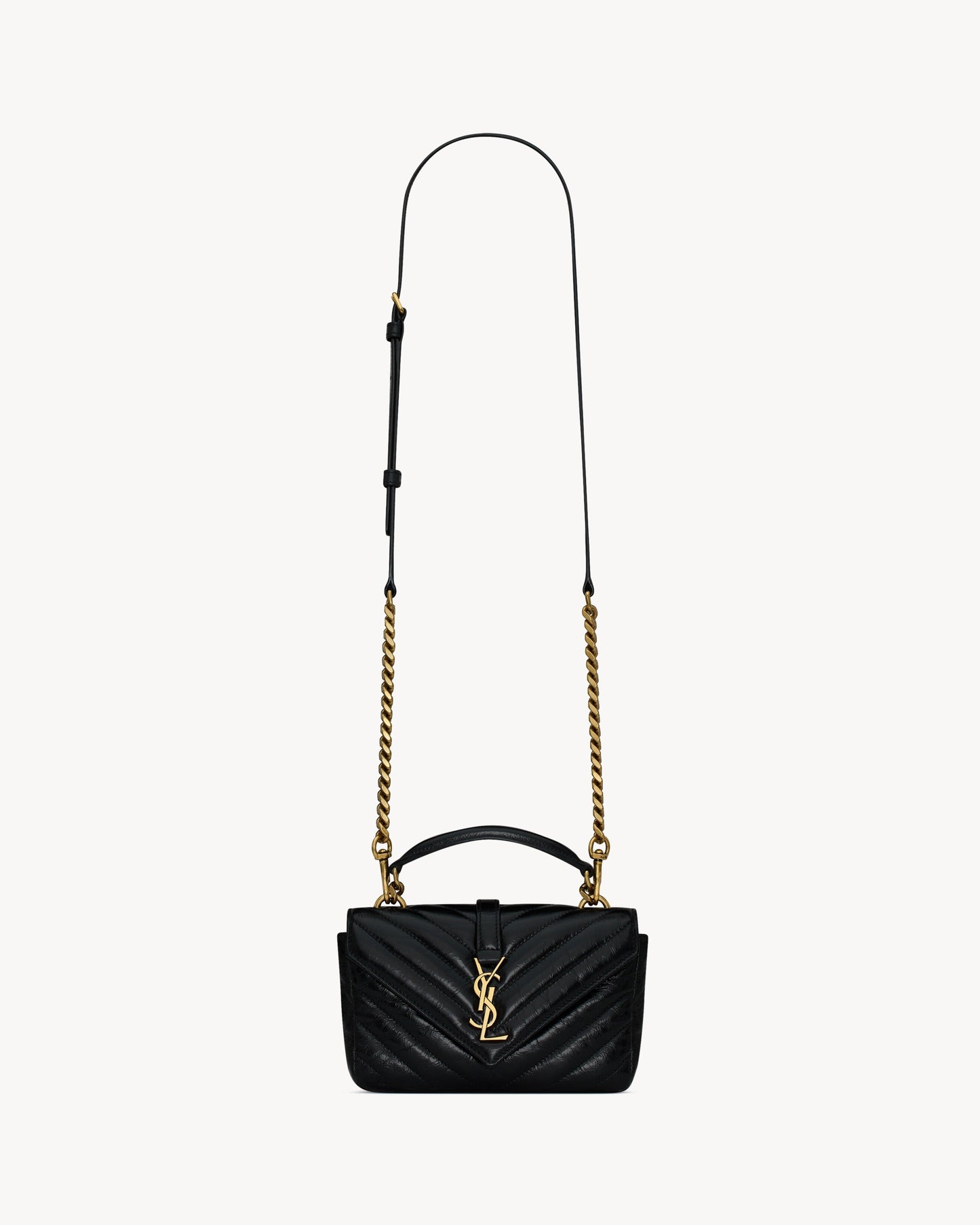 Saint Laurent College Mini Chain Bag In Shiny Crackled Leather