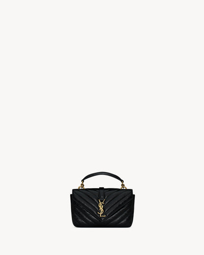 Saint Laurent College Mini Chain Bag In Shiny Crackled Leather