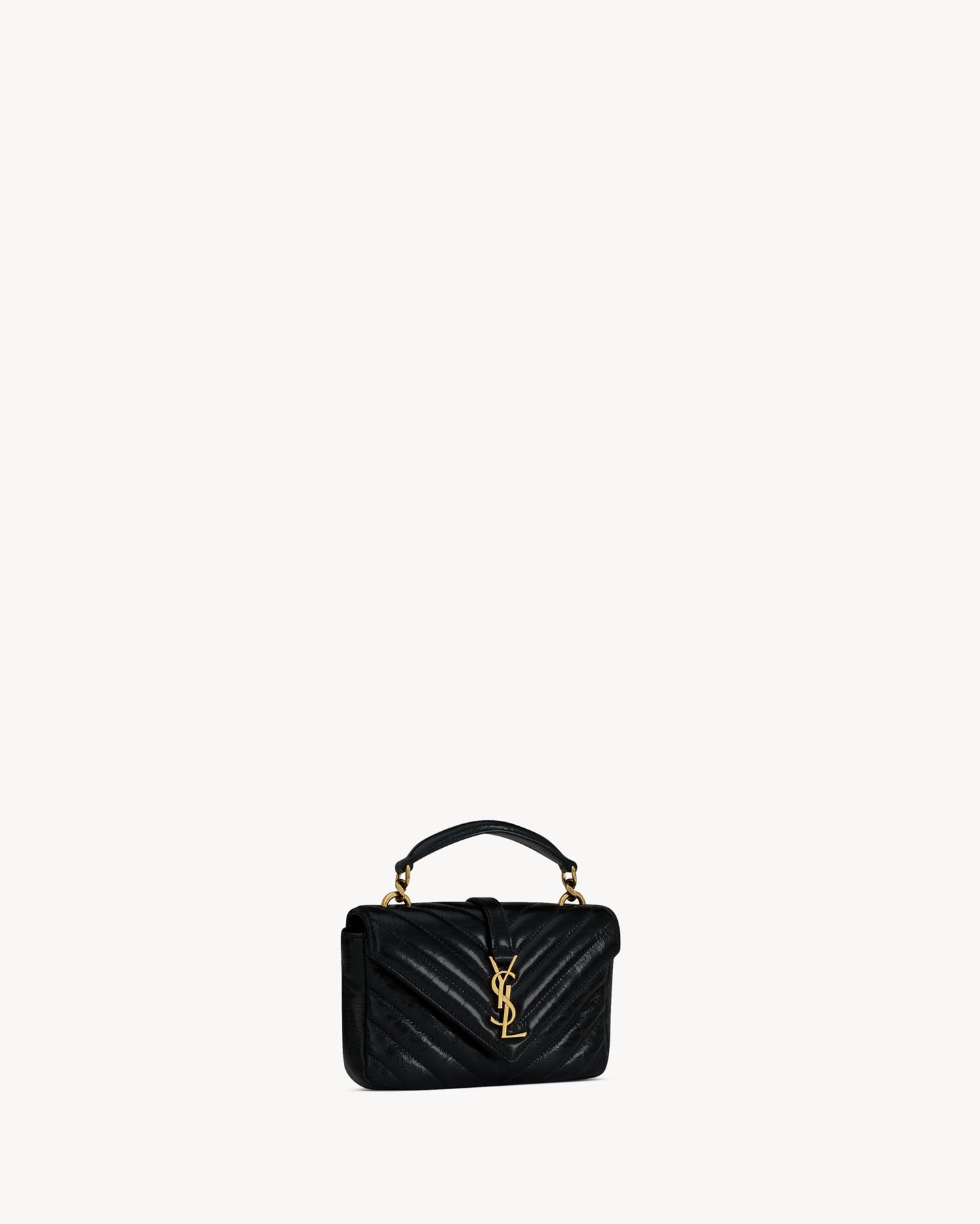 Saint Laurent College Mini Chain Bag In Shiny Crackled Leather