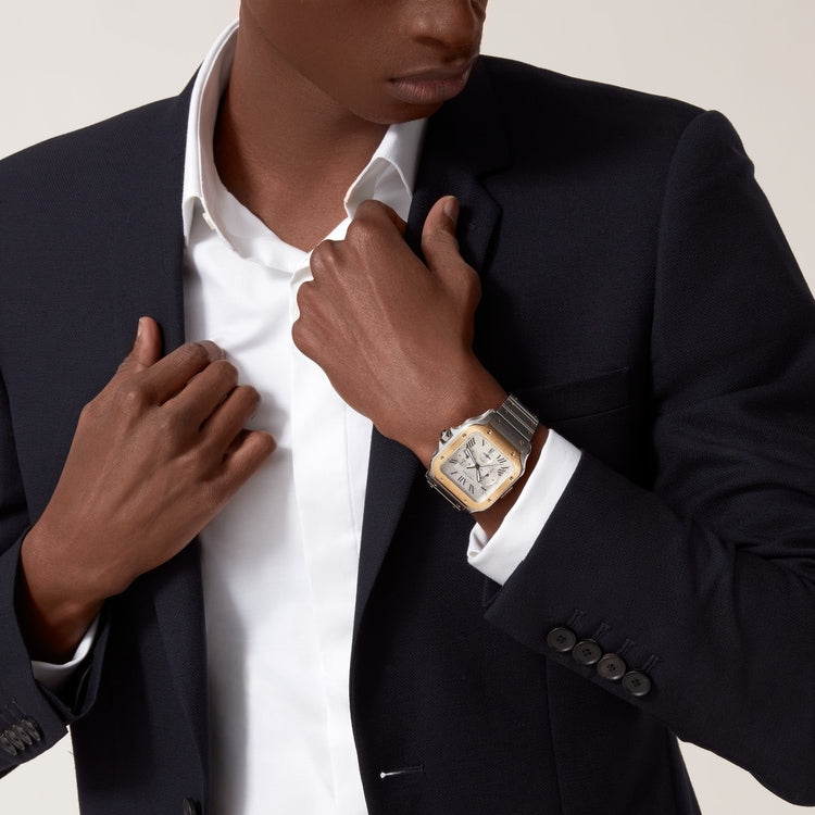 Santos de Cartier Chronograph Extra-Large 51.3mm x 43.3mm Steel Yellow Gold Bezel Silver Dial Steel Bracelet Self-Winding Watch