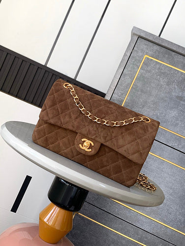 Velvet Quilted Flap Bag with Chain Strap