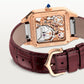 Santos-Dumont Large 43.5mm x 31.4mm Rose Gold Blue Crown Skeleton Dial Burgundy Alligator Strap Self-Winding Watch