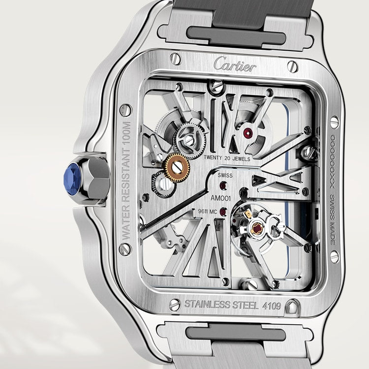 Santos de Cartier Skeleton Large 39.8mm Steel Blue Crown Skeleton Dial Steel Bracelet Manual-Winding Watch