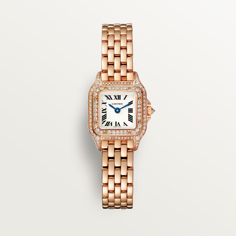 Panthère Mini 25.1mm x 18.5mm Rose Gold Diamond Bezel Diamond Crown Silver Dial Rose Gold Bracelet Quartz Watch