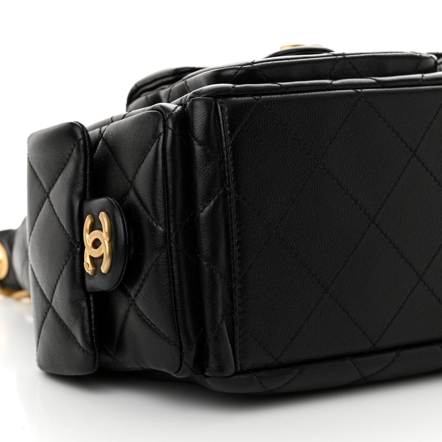 Shiny Lambskin Quilted Trendy Pockets Hobo Black