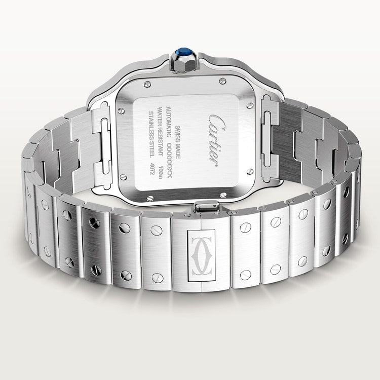 Santos de Cartier Large 39.8mm Steel Blue Crown Silvered Opaline Dial Steel Bracelet Self-Winding Watch