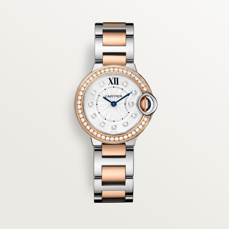 Ballon Bleu 33mm Steel Rose Gold Automatic Silver Guilloché Dial Two-Tone Bracelet Watch