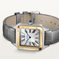 Santos-Dumont Large 43.5mm x 31.4mm Steel Yellow Gold Blue Crown Silvered Sunray Dial Anthracite Gray Alligator Leather Strap Quartz Watch