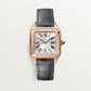 Santos-Dumont Small 38mm x 27.5mm Rose Gold Blue Crown Silver Sunray Dial Gray Alligator Leather Strap Quartz Watch