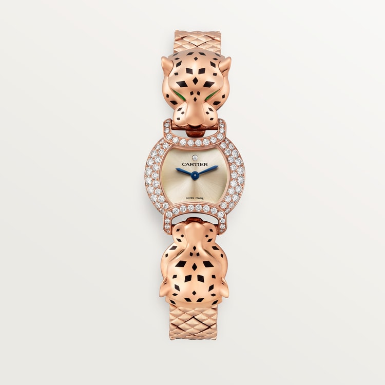 Panthère Mini 22.2mm Rose Gold Diamond Case Diamond Crown Rose Dial Rose Gold Bracelet Quartz Watch