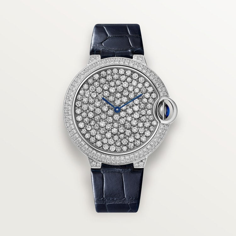Ballon Bleu 37mm White Gold Diamond Case Diamond Dial Diamond Buckle Alligator Strap Automatic Watch