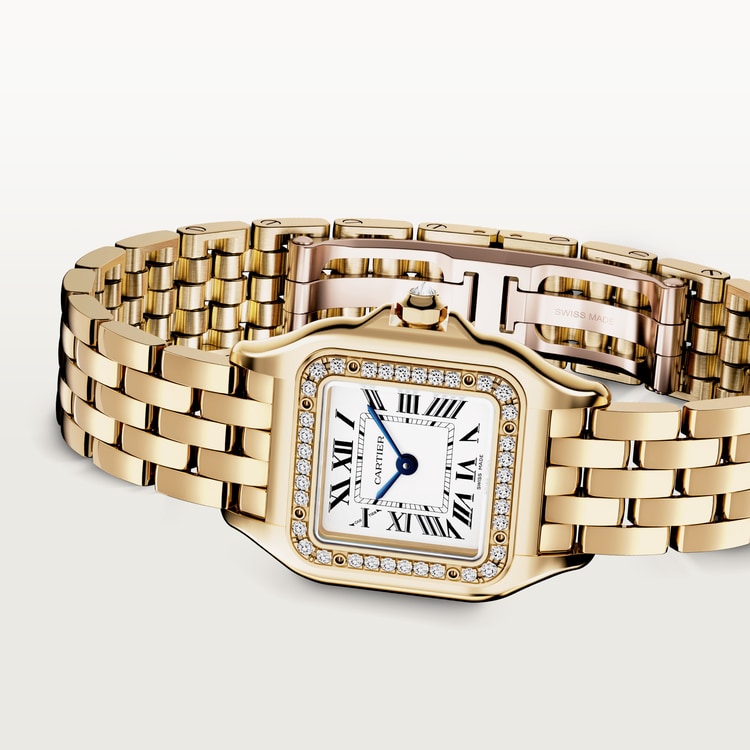 Panthère Small 30.3mm x 22.0mm Yellow Gold Diamond Bezel Diamond Crown Silvered Dial Yellow Gold Bracelet Quartz Watch
