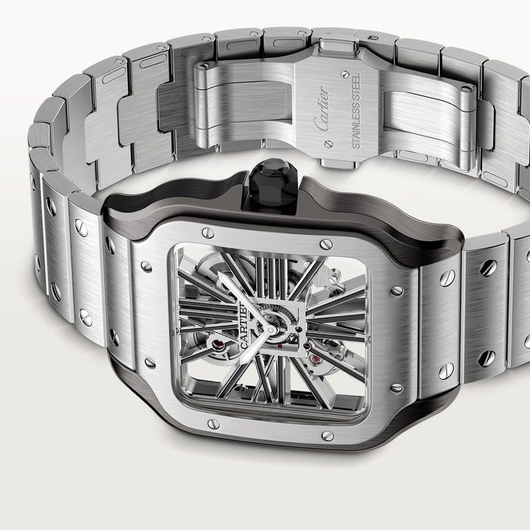 Santos de Cartier Skeleton Large 39.8mm Steel Gray Crown Skeleton Dial Steel Bracelet Manual-Winding Watch