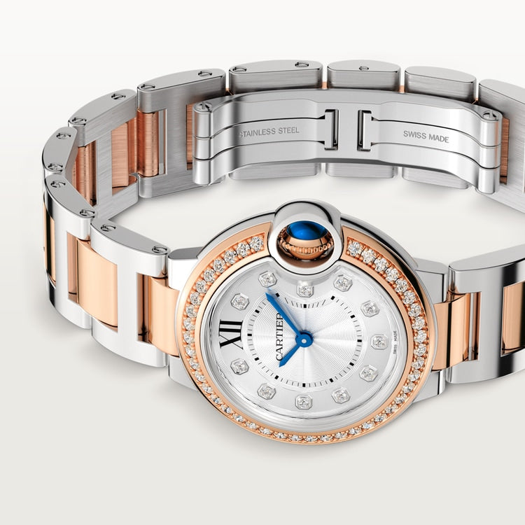 Ballon Bleu 33mm Steel Rose Gold Automatic Silver Guilloché Dial Two-Tone Bracelet Watch