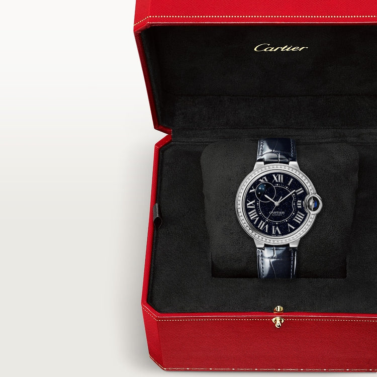 Ballon Bleu 36mm White Gold Diamond Case Aventurine Dial Blue Alligator Strap Automatic Watch