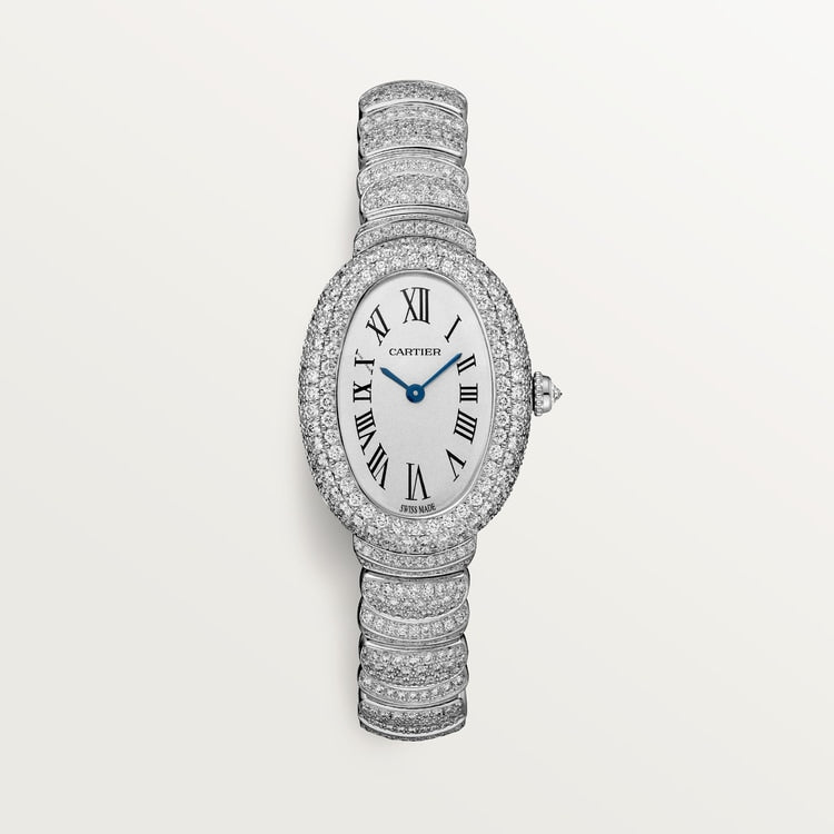 Baignoire Small 31.4mm x 23.1mm White Gold Diamond Case Diamond Crown Silvered Dial Quartz Watch