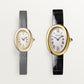 Baignoire Small 31mm x 23mm Yellow Gold Beaded Crown Sapphire Cabochon Silvered Dial Black Alligator Strap Quartz Watch