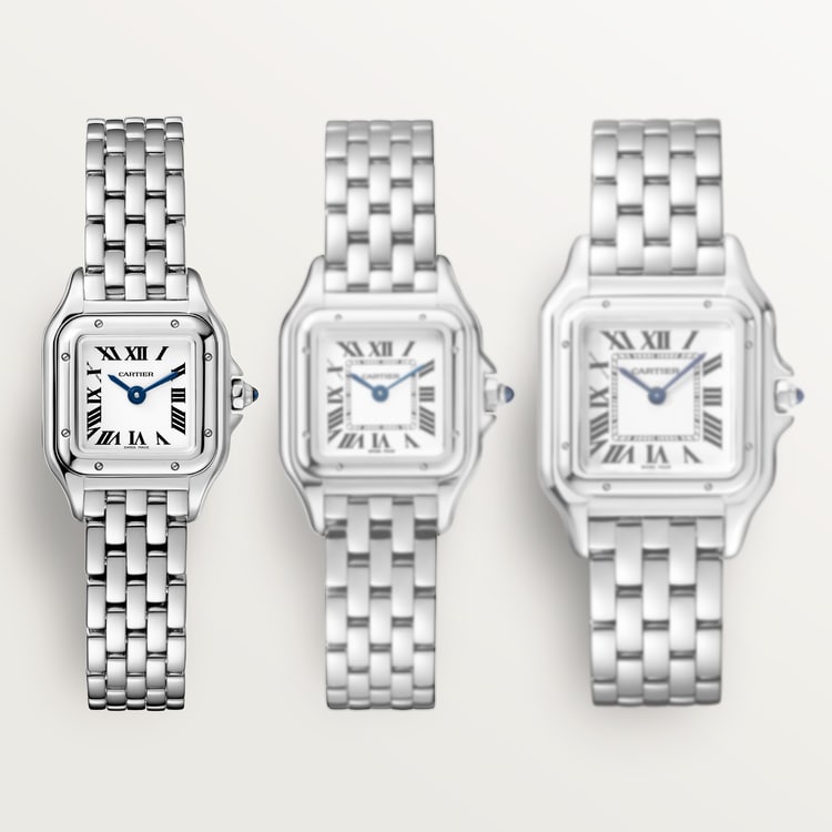Panthère de Cartier Mini 25mm x 19mm Steel Blue Crown Silver Dial Steel Bracelet Quartz Watch