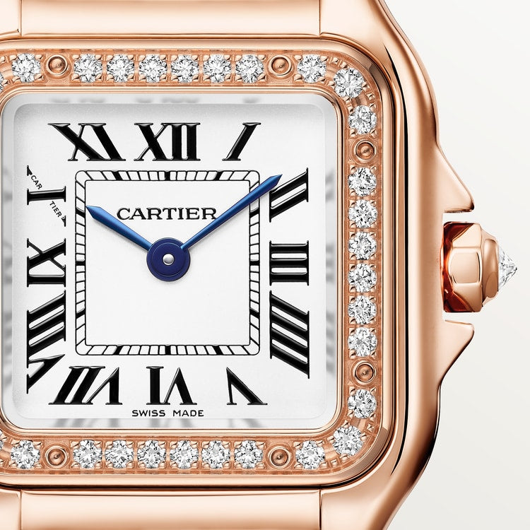 Panthère de Cartier Small 30.3mm x 22mm Rose Gold Diamond Bezel Diamond Crown Silvered Dial Rose Gold Diamond Bracelet Quartz Watch