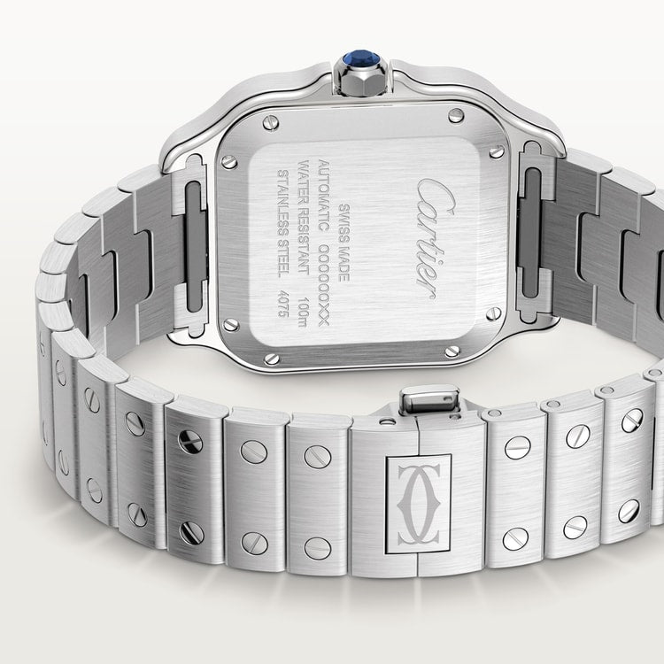 Santos de Cartier Medium 35.1mm Steel Blue Crown Green Dial Steel Bracelet Self-Winding Watch