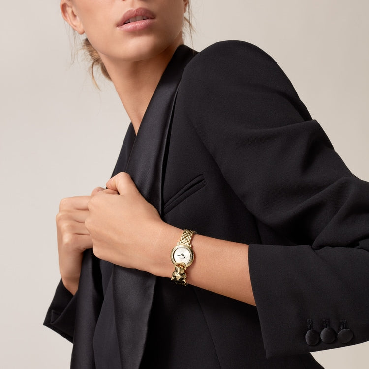 Panthère de Cartier Small 23.6mm Yellow Gold Diamond Bezel Tsavorite Eyes Golden Dial Yellow Gold Bracelet Quartz Watch