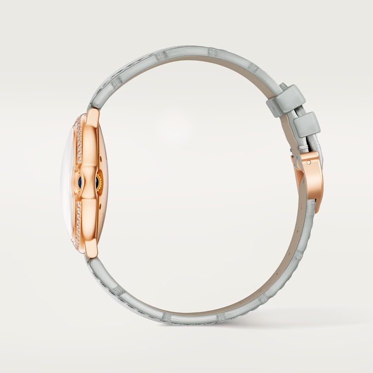 Ballon Bleu 36mm Rose Gold Diamond Case Mother-of-Pearl Day Night Dial Gray Alligator Strap Watch
