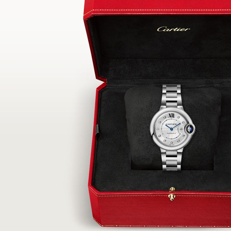 Ballon Bleu 33mm Steel Automatic Silvered Flinqué Dial Diamond-Set Steel Bracelet Watch
