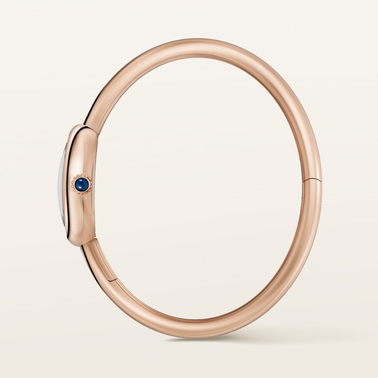 Baignoire Mini 24.6mm x 18.7mm Rose Gold Beaded Crown Sapphire Cabochon Silvered Dial Rose Gold Bracelet Quartz Watch
