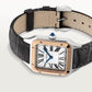 Santos-Dumont Small 38mm x 27.5mm Steel Rose Gold Bezel Silvered Satin-Finish Dial Black Alligator Strap Quartz Watch