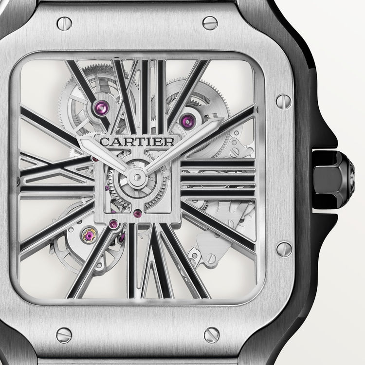Santos de Cartier Skeleton Large 39.8mm Steel Gray Crown Skeleton Dial Steel Bracelet Manual-Winding Watch