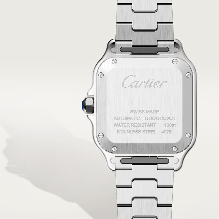 Santos de Cartier Medium 35.1mm Steel Yellow Gold Bezel Silvered Opaline Dial Steel Bracelet Self-Winding Watch