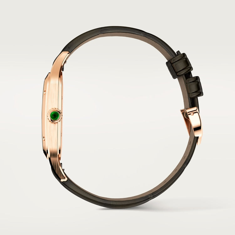 Santos-Dumont XL 46.6mm x 33.9mm Rose Gold Green Jade Guilloché Dial Green Alligator Strap Manual-Winding Watch