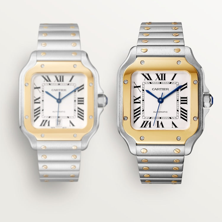 Santos de Cartier Large 39.8mm Steel Yellow Gold Bezel Silvered Opaline Dial Steel Bracelet Self-Winding Watch